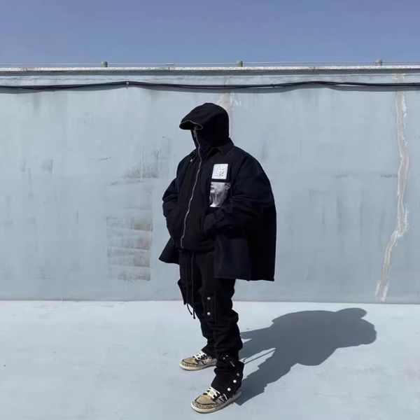 

mens pants far.archive high zipper pants sweatpants fashion street trousers casual long multi-pocket side-breasted dagct, Black