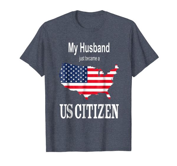 

my husband just became a us citizen - new american t-shirt, White;black