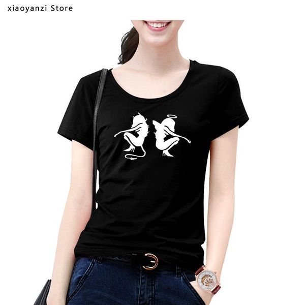 

women's t-shirt angel and devil women fashion sayings print short sleeve t shirts summer casual o neck slim fit graphic grunge art tee-, White