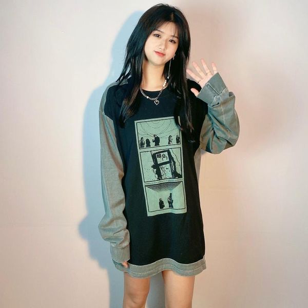 

men's t-shirts japan c.e 21ss vintage print washed patchwork t-shirt women's y2k crop kawaii woman clothes, White;black