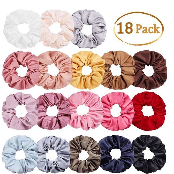 

satin solid scrunchies women elastic hair bands stretchy scrunchie girls headwear silky loop ponytail holder 30 colors, Slivery;white