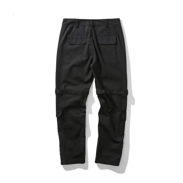 

new 2021 multi-pockets knee buttoned straight cargo men and women ankle button loose casual trousers hip hop baggy track pants ikh2, Black