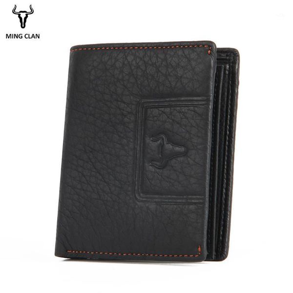 

wallets mingclan wallet men 100% genuine leather short male vintage cow casual man purse standard card holders1, Red;black