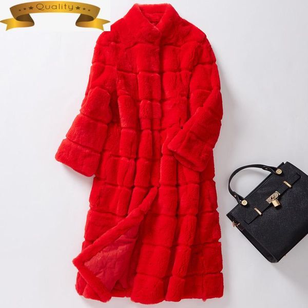 

women's fur & faux jacket natural winter coat women red long real female furry coats casaco feminino inverno 2021 pt11201 kj, Black