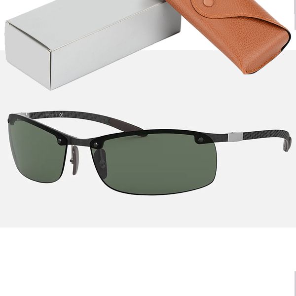 Luxo de fibra de carbono semi sem aro polarizado óculos de sol masculino material ultra-leve 64mm tamanho óculos de sol masculino para masculino 8313