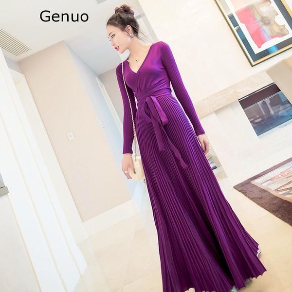 

casual dresses elegant black red knitted long sweater 2021 women's v-neck slim pleated autumn winter dress vestidos, Black;gray