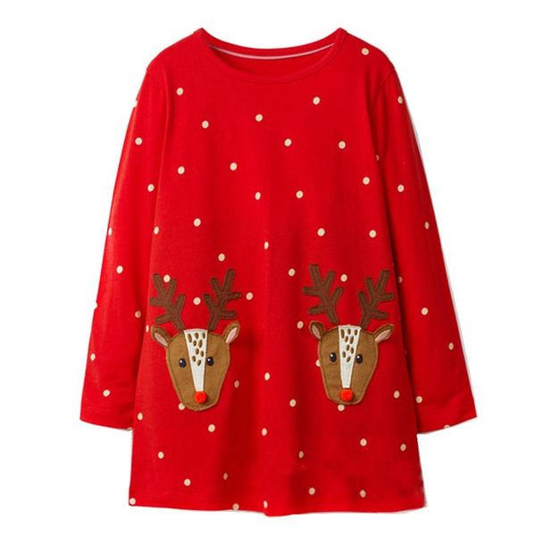 

jumping meters children girls dresses applique deer kids dress long sleeve polka dot red dress gift christmas dress girl 210225, Red;yellow