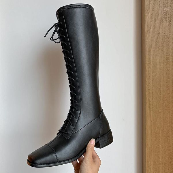 

boots winter style genuine leather knee high women motorcycle stretch female warm cowhide shoes1, Black