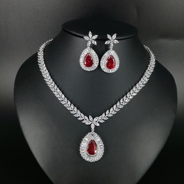 

earrings & necklace fashion retro blue water drop zircon golden earring wedding bride banquet dress formal jewelry set, Silver