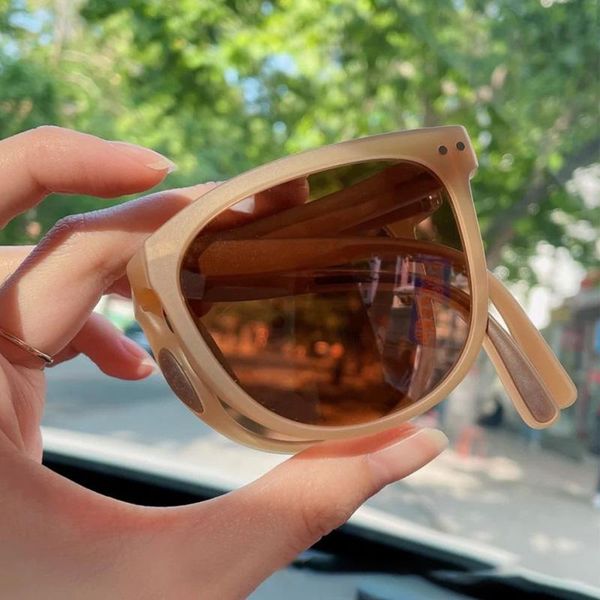 

sunglasses fashion foldable square women rivets sunglass vintage men brand design eyewear gradient shades uv400 sun glass, White;black