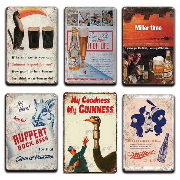 

2021 vintage guinness stag beer metal wall art poster tin sign vintage miller time metal sign irish pub kitchen restaurant home decoration
