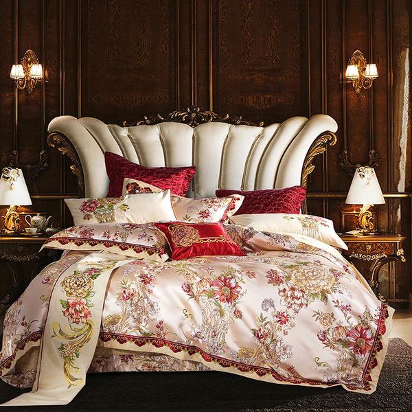 

bedding sets luxury european royal wedding set silk satin cotton bed 4/9pcs king duvet cover  pillowcases jacquard sheet/linen