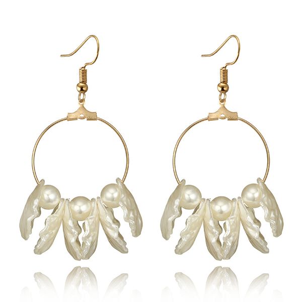 

dangle & chandelier fashion bohemian big round circle drop earrings charm white shell pearl beads statement for women boho wedding jewelry, Silver