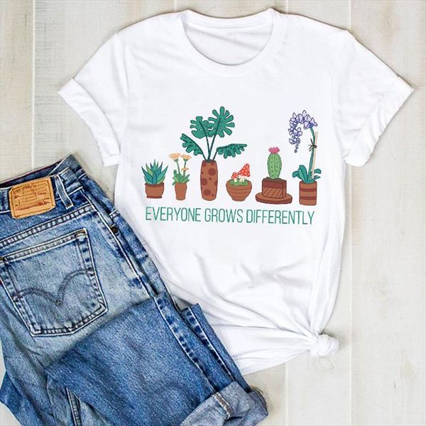 

plant summer fashion cactus print womens tee clothes graphic clothing, White