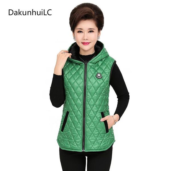 

women's vests thick warm zipper plaid waistcoat fall winter mother plus size sleeveless jacket coat women hooded solid vest outerwear, Black;white