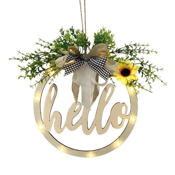 

decorative flowers & wreaths welcome wreath decor wooden sign garland door hanging hollow with light garlands home artifical f