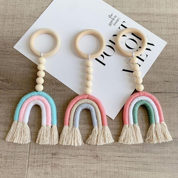 

decorative objects & figurines handmade woven cotton rope rainbow decoration tassels ins style natural wooden bead garland string wall hangi