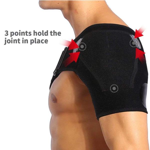 

adjustable shoulder brace with pressure pad neoprene shoulder support pain ice pack compression sleeve, Black;blue