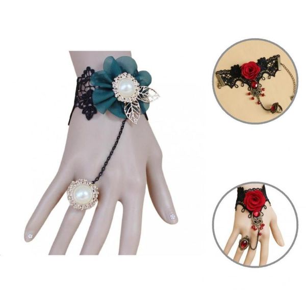 

bangle vintage alloy rose decor black lace ring bracelet jewelry accessory