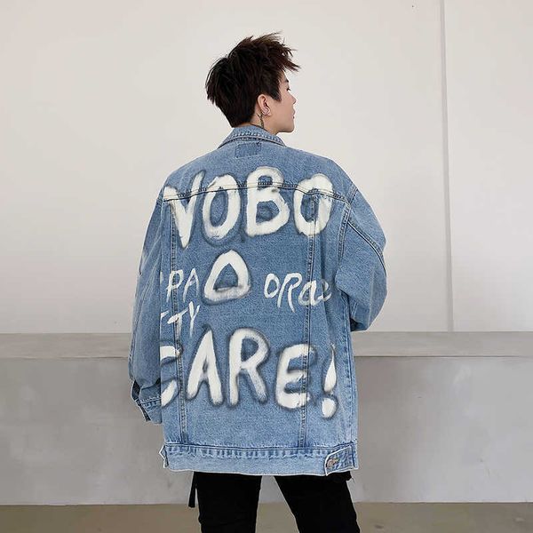 

men's jackets high street great english letter complete print ripped gentlemen oversize casual denim windjack losse jas kcdx rebn, Black;brown