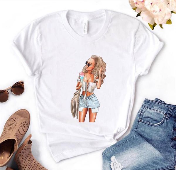 

ice cream girl print men cotton casual funny for lady yong tee pm 124, White;black