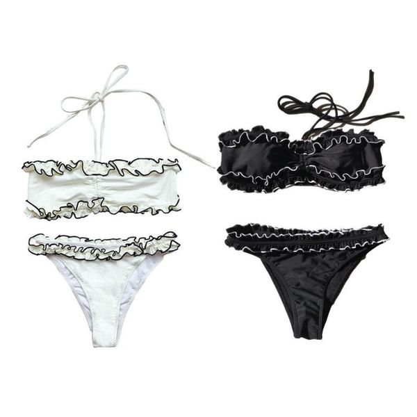 

2021 new summer lace women push-up padded bra one shoulder suits bikini set ruffles swimwear bathing beachwear triangle j7i6