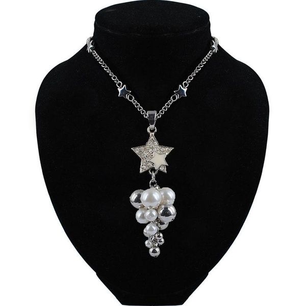 

pendant necklaces pearls drops of water crystal stars necklace party gifts, Silver