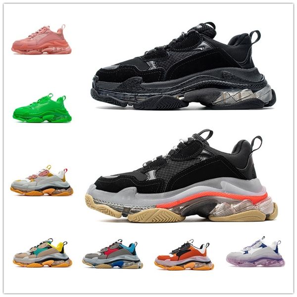 

original box]new paris fashion 17fw triple s sneakers boots men women black green white vintage old dad grandpa casual shoes