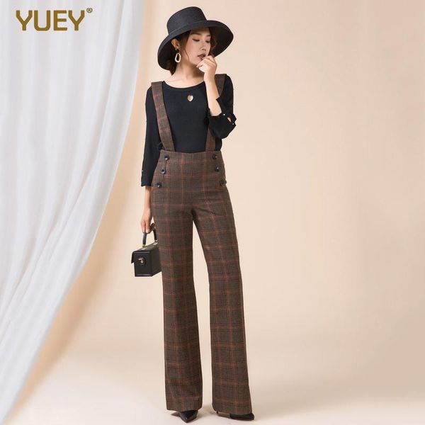 

women's jeans yuey 2021 spring and autumn checked woolen trousers women high waist plus size commute casual straight pants s to 7xl, Blue