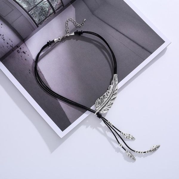 

pendant necklaces vintage plant jewelry for women rope chain chokers suspension necklace jewellery & pendants leaf 2021, Silver