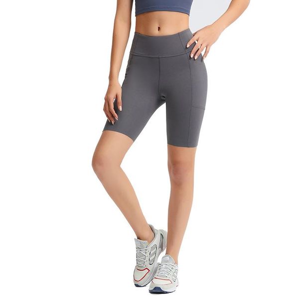 

yoga outfit 2021 solid color running shorts women side pocket quartered sanded nude fitness sports moda szorty