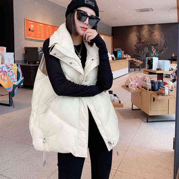 

2021 down vest women wear a loose large stand neck in winter, Black;white