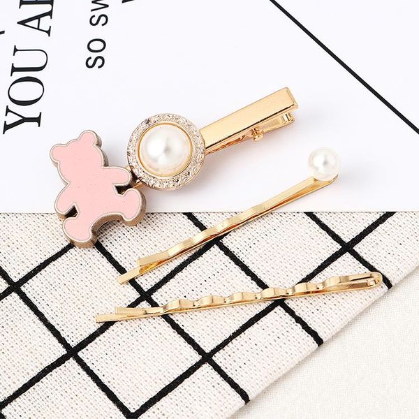

hair clips & barrettes 3pcs/set fashion pearl clip for women girls elegant beauty bear barrette stick pins tiara ornaments 138237, Golden;silver