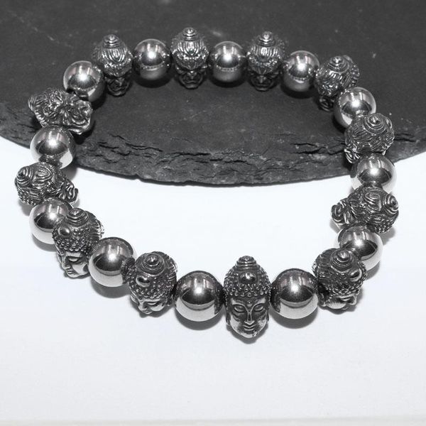 

beaded, strands classic retro religious sakyamuni head beaded bracelet trend casual jewelry, Black