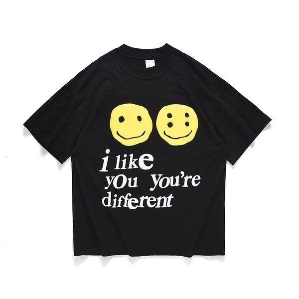 

2021 new kanye smiley letter foam short sleeve tshirts mens womens oversize high street o neck casual summer tees hip hop loose t shirt 35zj, White;black