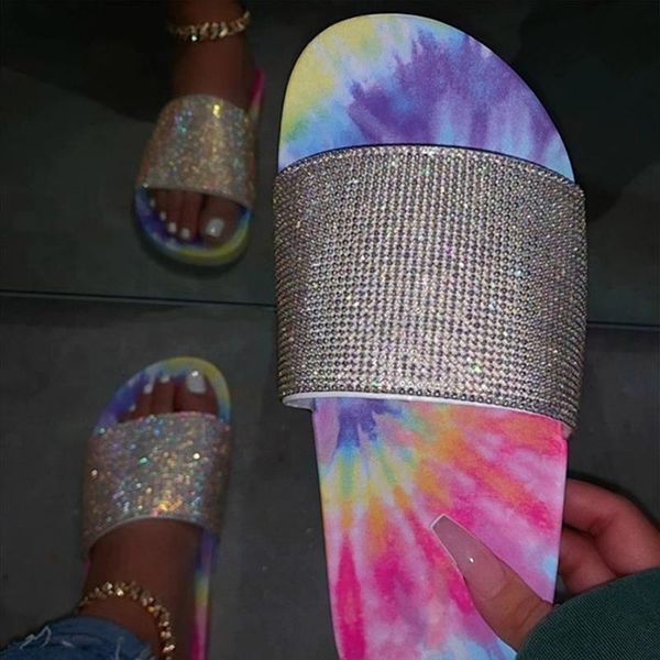 

slippers summer women's beach multicolor rhinestone sandals casual non-slip rubber flip flops ladies shoes claquette femme, Black