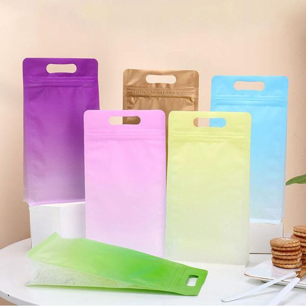 

gift wrap 50pcs 6 colors available octagon sealed plastic bags with handle square bottom self-sealing dried fruit coffce