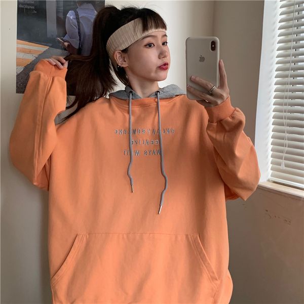 

2021 new autumn color block embroidery women's hooded loose plus size women simple fashion sweatshirt zpe8, Black