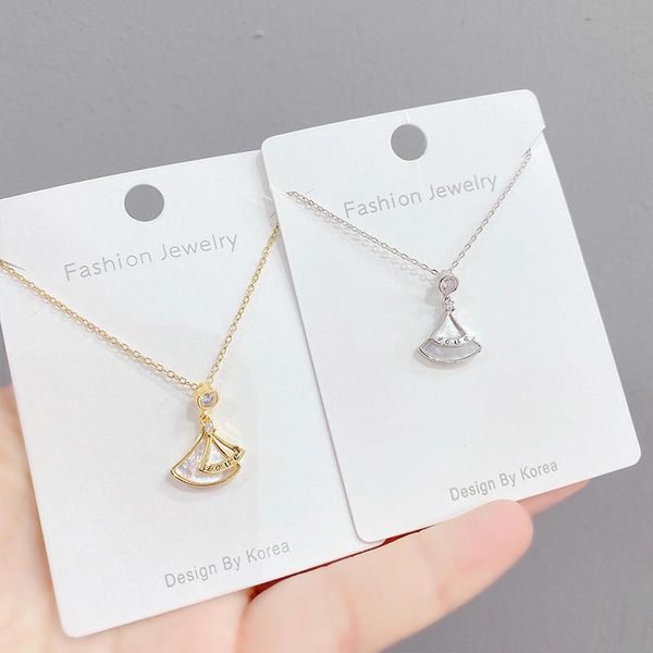 

chains 2021 design exquisite women shell fan necklace 14k gold plated elegant zircon gift jewelry brincos, Silver