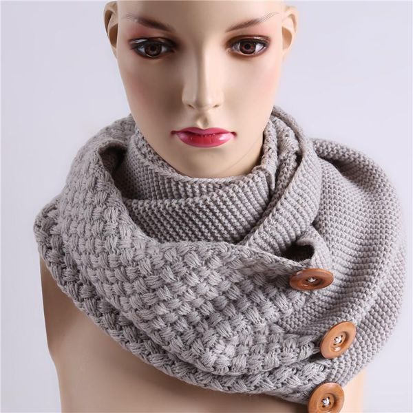 

scarves fashion winter warm scarf 3 buttons knitting ring collar neck infinity shawl for women arrival, Blue;gray