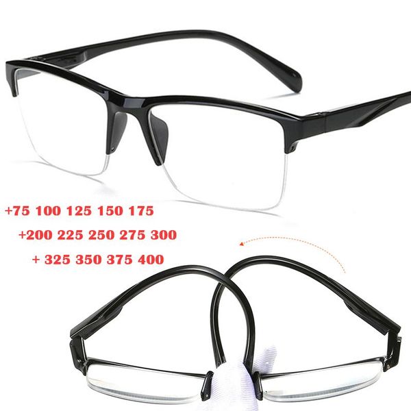 

sunglasses square half frame reading glasses men women ultralight clear presbyopic diopter eyewear +125 175 225 275, White;black