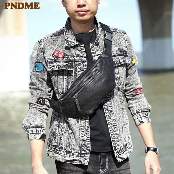 

fashion casual genuine leather men's black chest bag simple versatile natural real cowhide multifunctional waist pack