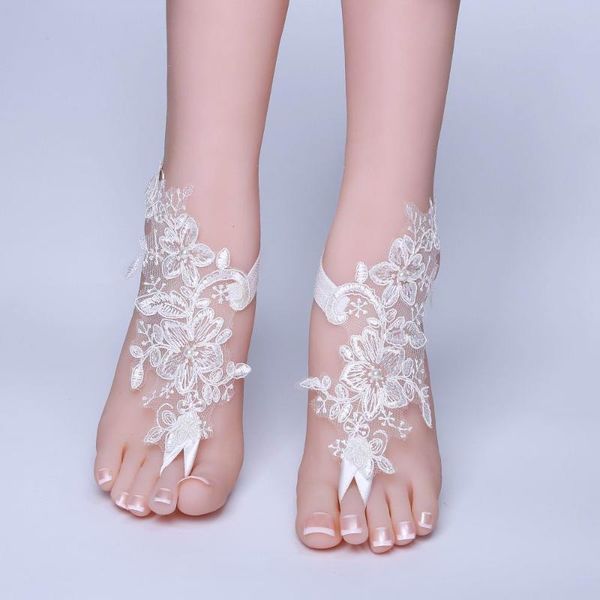 

anklets 2021 foot chain lace ankle bracelet bridal beach wedding barefoot sandals women blue, Red;blue