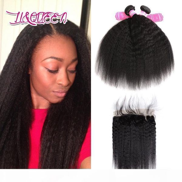 

malaysian bundles with 13x4 lace frontal 4 pieces kinky straight virgin human hair kinky straight frontal with bundles, Black;brown