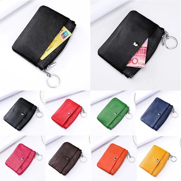 

fashion women men genuine leather small short wallet solid color zipper coin purse luxury genuine leather card bag pocket pouch, Red;black
