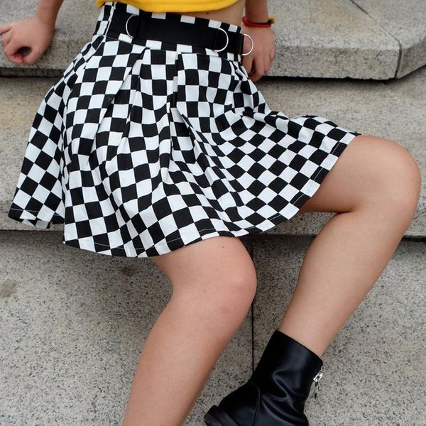 

skirts pleated checkerboard womens harajuku high waisted skirt girl casual dancing korean sweat short summer mini s-l, Black