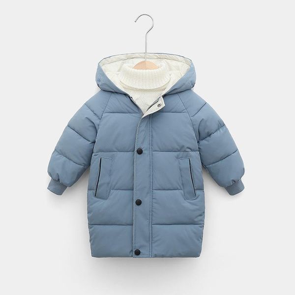 

down coat thicken warm kids winter baby hooded parkas long version jacket parka outerwear children clothing 2-10y, Blue;gray