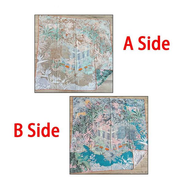 

scarves luxury 50% cashmere silk scarf women fashion double-sided different color forest jungle house shawl stole 135*135cm, Blue;gray