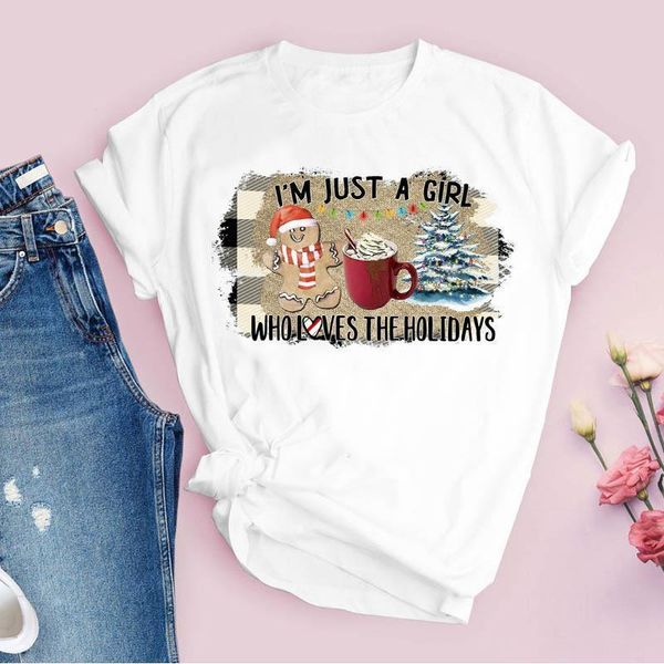 

tees for women print cartoon cookies coffee cute 90s merry christmas ladies clothes lady clothing female t shirt t-shirt, White