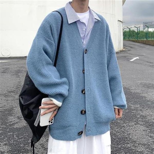 

men's sweaters sweater cardigan men 2021 autumn casual wild v-neck coats loose streetwear single-breasted chaqueta de los hombres, White;black